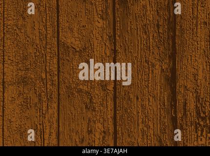 Brown cracked wooden plank background with rough distressed grain texture in rustic illustration Stock Vector