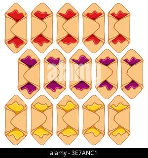 Set of color illustrations of cookies with jam, envelope. Isolated vector objects on white background. Stock Vector