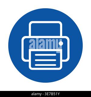 A simple and modern icon depicting a printer with paper output against a blue circular background, perfect for technology and office-related themes. Stock Vector