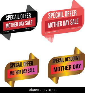 Celebrate moms with this diverse collection of promotional sale labels and special offer banners, perfect for Mother's Day marketing campaigns and sea Stock Vector
