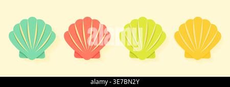 Colorful sea shell set vector illustration. Stock Vector