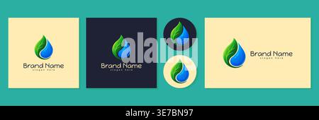 Eco friendly leaf and water drop logo design template vector illustration. Stock Vector