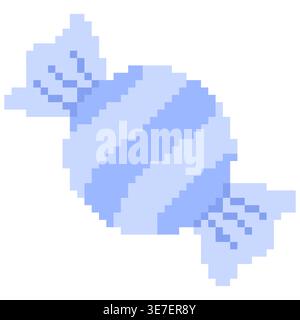 Soft blue pixel candy in retro 8 bit style. Sweet candy illustration perfect for games and creative design projects Stock Vector
