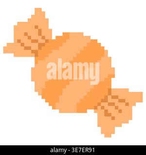 Orange pixel candy in retro 8 bit style. Sweet candy illustration perfect for games and creative design projects Stock Vector