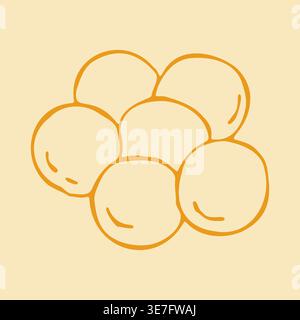 Hand drawn vector illustration of small soft mozzarella cheese balls for salad or appetizer. Artistic doodle graphic of fresh dairy product for Stock Vector