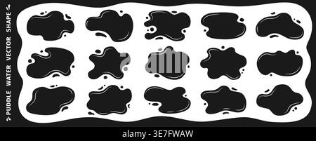 Liquid shapes and frames with uneven wavy edges set. Fluid puddles, splashes, drops, blobs and stains. Rounded watery organic forms. Smooth blotches, soft spills drips abstract shapes text backgrounds Stock Vector