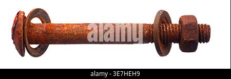 rusty construction bolt close-up on white isolated background Stock Photo