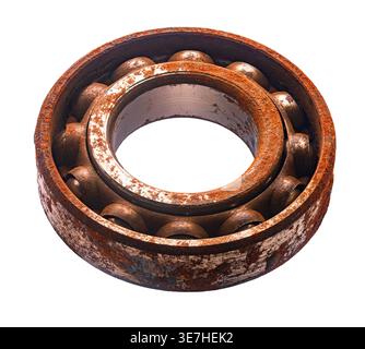 rusty bearing close-up on a white isolated background Stock Photo