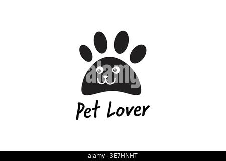 Pet Lover cute smiling paw print design for animal related brands Stock Vector