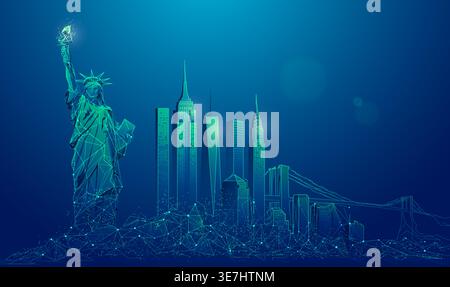 Graphic of New York city presented in low poly futuristic style Stock Vector