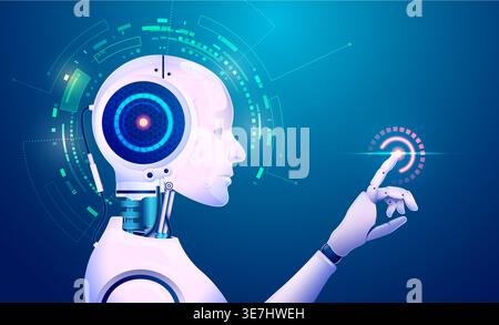 concept of machine learning technology, graphic of artificial intelligence or AI pointing at futuristic element Stock Vector