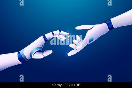 concept of machine learning or innovation technology, graphic of robot hand reaching to each other Stock Vector