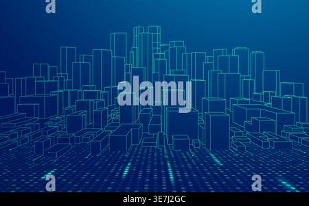 concept of smart city or futuristic city, graphic of buildings with digital technology element Stock Vector