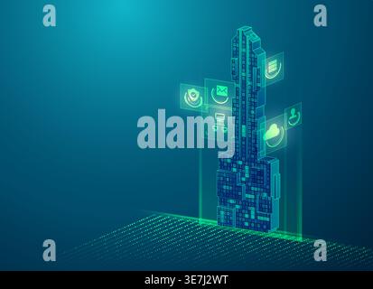 concept of encryption key or private key, graphic of futuristic key combined with binary code Stock Vector