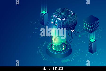 concept of machine learning or deep learning, graphic of artificial intelligence brain with data network system Stock Vector