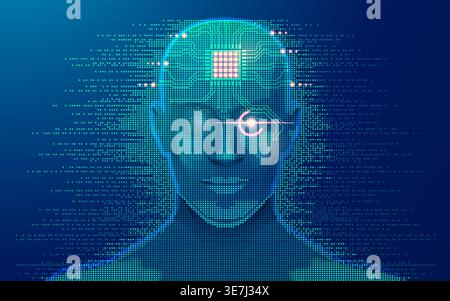 concept of machine learning or deep learning, graphic of artificial intelligence with microchip as brain Stock Vector