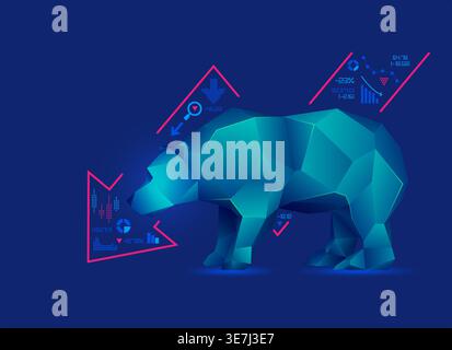 concept of bearish in stock market exchange, graphic of low poly bear with decreasing graph Stock Vector