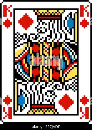 Pixel Art King of Diamonds Playing Card Design Stock Vector