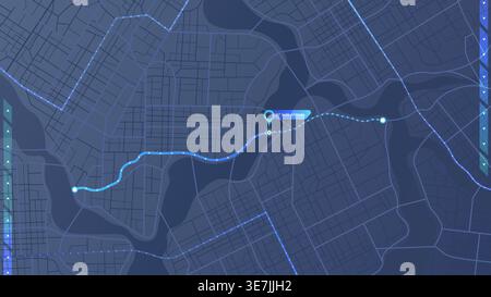 Online location tracking with data of arrive time on city map. Huge city map with roads streets as background. Vector illustration Stock Vector