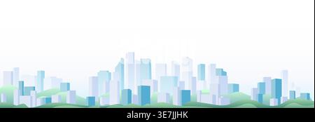 Urban silhouette landscape of modern city. Abstract horizontal banner. Panorama in frat style, header images for web. City buildings of business Stock Vector