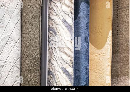 Various carpet samples with textures and patterns Stock Photo