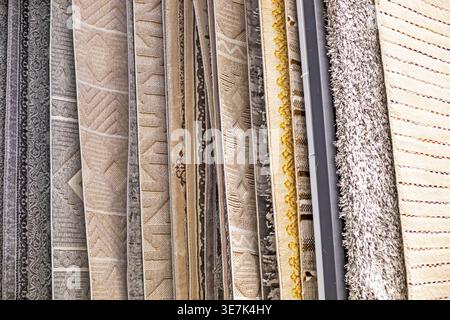 Various carpet samples with textures and patterns Stock Photo