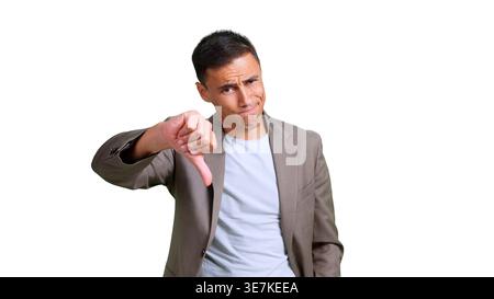 Man giving thumbs down rejecting bad idea Stock Photo