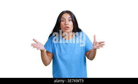 Young woman feeling surprised and expressing confusion Stock Photo