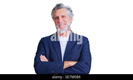 Senior business man smiling with arms crossed Stock Photo