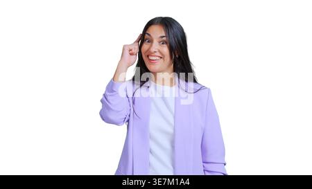 Young woman getting creative idea with purple blazer Stock Photo
