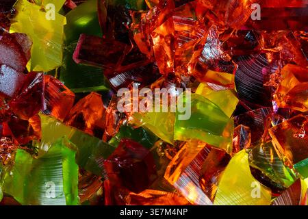 Vibrant gelatin cubes, glossy translucent texture, colorful abstract food pattern Stock Photo