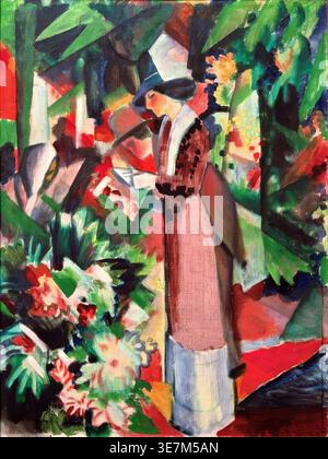 August Macke �C Walk Among Flowers (Spaziergang in Blumen), 1913 �C German Expressionist oil painting, urban street scene with bold colors and geometric forms | ArchiVerse Stock Photo