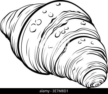 French Croissant Line Art Vector, Black and White Bakery Illustration, Minimal Pastry Outline Clipart Isolated Design Stock Vector