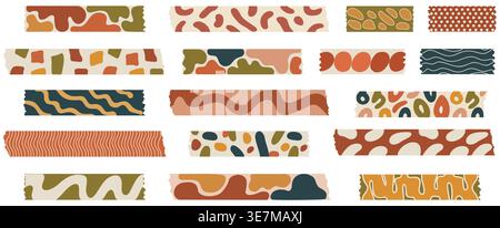 Colorful washi tape set with abstract shapes  Stock Vector