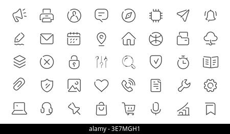 Minimal ui line icons set. User interface outline symbols for web and mobile apps Stock Vector