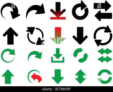 Vector set of various black arrows in different styles and directions on a white background Stock Vector