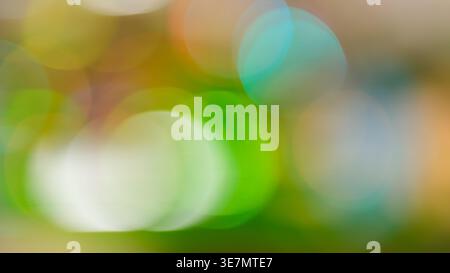 Colorful bokeh abstract background with green teal and orange defocused light circles for design Stock Photo