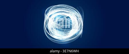Blue Digital Data Flow Hurricane, Data Science Spiral Vortex Depth Tunnel, Big Data Swirl Neon Light. AI Digital Transformation Abstract Background Stock Vector