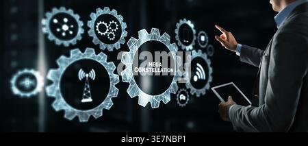 Mega Constellation Satellite Network Technology for Global Digital Connectivity. Stock Photo
