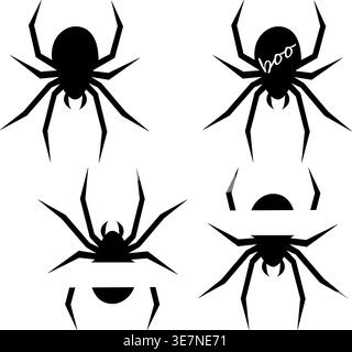 Set of black silhouettes of spiders. On a white background Stock Vector