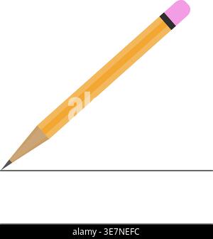 Yellow pencil sharpened with a red rubber band Stock Vector