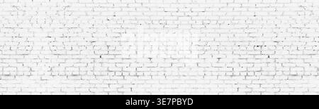 Whitewashed old brick wall wide background. White washed brickwork panoramic backdrop Stock Photo