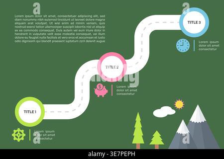 Curved Roadmap Infographic with Five Steps and Nature Landscape Vector Illustration Stock Vector