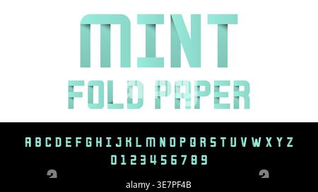 Mint Fold Paper Typeface Vector Illustration Alphabet Design for Stylish Headline and Contemporary Typography Stock Vector