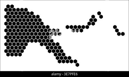 Papua New Guinea simple black and white hexagon map shape template. Country plain hexagon cell dots. Papua New Guinea flat honeycomb boundary. Stock Vector