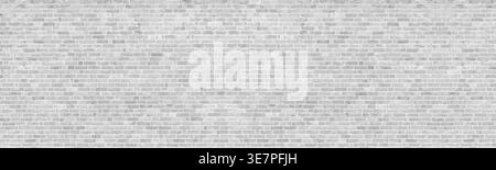 White washed shabby brick wall wide panoramic texture. Light gray rough whitewashed brickwork backdrop panorama. Abstract rustic vintage background Stock Photo