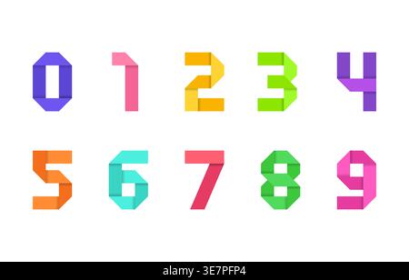Folded Paper Origami Style Colorful Number Font Vector Illustration with Vibrant Gradient Digits and Angular Shapes Stock Vector