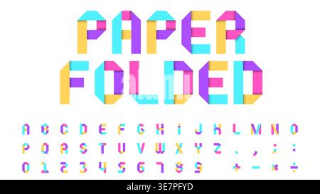 Colorful Folded Paper Alphabet and Number Font Vector Illustration with Bold Origami Style Typeface on White Background Stock Vector