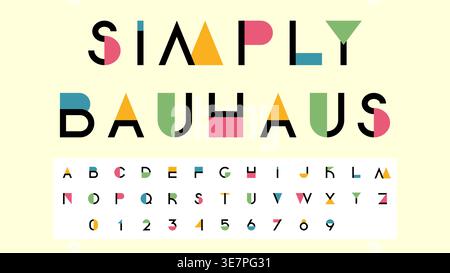 Colorful Bauhaus Style Uppercase Alphabet Vector Font with Geometric Shapes and Modern Typography Design Stock Vector