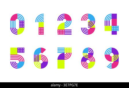 Colorful Geometric Paper Fold Number Font Vector Illustration with Creative Striped Digits and Abstract Pattern Design Stock Vector